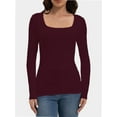 thumbnail image 1 of Womens Long Sleeve Square Neck Shirts Basic Slim Fit Tee Tops, 1 of 5