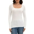 thumbnail image 1 of Womens Long Sleeve Square Neck Shirts Basic Slim Fit Tee Tops, 1 of 5