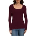 thumbnail image 1 of Womens Long Sleeve Square Neck Shirts Basic Slim Fit Tee Tops, 1 of 5