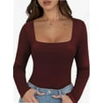 thumbnail image 1 of Womens Long Sleeve Square Neck Tops Fashion Slim Fit Tees Shirts, 1 of 4