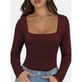 thumbnail image 1 of Womens Long Sleeve Square Neck Tops Fashion Slim Fit Tees Shirts, 1 of 4