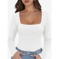 thumbnail image 1 of Womens Long Sleeve Square Neck Tops Fashion Slim Fit Tees Shirts, 1 of 4