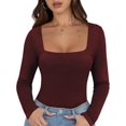 thumbnail image 1 of Womens Long Sleeve Square Neck Tops Fashion Slim Fit Tees Shirts, 1 of 4