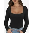 thumbnail image 1 of Womens Long Sleeve Square Neck Tops Fashion Slim Fit Tees Shirts, 1 of 5