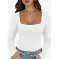 thumbnail image 1 of Womens Long Sleeve Square Neck Tops Fashion Slim Fit Tees Shirts, 1 of 4