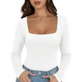 thumbnail image 1 of Womens Long Sleeve Square Neck Tops Fashion Slim Fit Tees Shirts, 1 of 4
