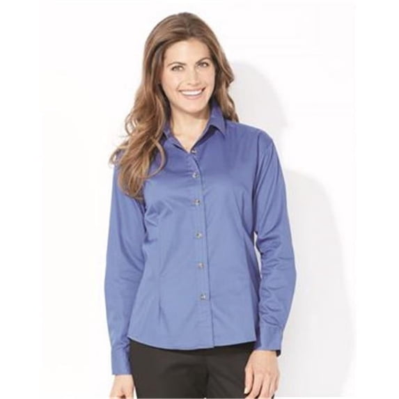 Womens Long Sleeve Stain-Resistant Tapered Twill Shirt, Steel Grey - Extra Small
