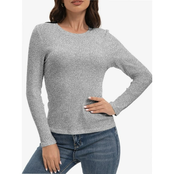 Womens Long Sleeve Stretch Crew neck T-Shirt Fitted Casual Basic Tops