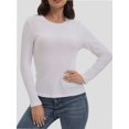 thumbnail image 1 of Womens Long Sleeve Stretch Crew neck T-Shirt Fitted Casual Basic Tops, 1 of 6