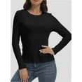thumbnail image 1 of Womens Long Sleeve Stretch Crew neck T-Shirt Fitted Casual Basic Tops, 1 of 6
