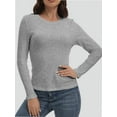 thumbnail image 1 of Womens Long Sleeve Stretch Crew neck T-Shirt Fitted Casual Basic Tops, 1 of 6