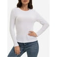 thumbnail image 1 of Womens Long Sleeve Stretch Crew neck T-Shirt Fitted Casual Basic Tops, 1 of 6
