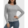 thumbnail image 1 of Womens Long Sleeve Stretch Crew neck T-Shirt Fitted Casual Basic Tops, 1 of 6