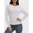 thumbnail image 1 of Womens Long Sleeve Stretch Crew neck T-Shirt Fitted Casual Basic Tops, 1 of 6