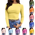 thumbnail image 1 of Women's T-Shirts T1 - Womens Long Sleeve Stretch Crewneck Ribbed T Shirt Fitted Casual Basic Tops, 1 of 3