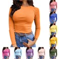thumbnail image 1 of Womens Long Sleeve Stretch Crewneck Ribbed T Shirt Fitted Casual Basic Tops Women S Long Sleeve Shirts Blank Athletic Shirts Womens Long Sleeve T Shirts Pack Casual T Shirts Women Women's Shirts Work, 1 of 4