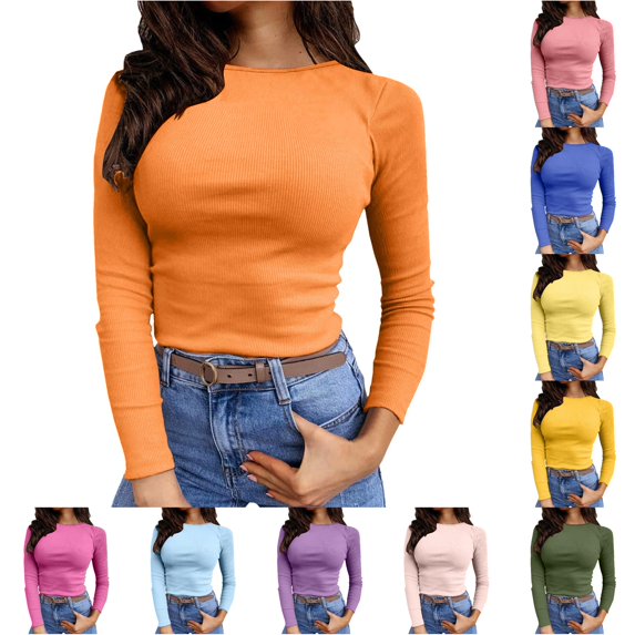 Womens Long Sleeve Stretch Crewneck Ribbed T Shirt Fitted Casual Basic Tops Women S Long Sleeve Shirts Blank Athletic Shirts Womens Long Sleeve T Shirts Pack Casual T Shirts Women Women's Shirts Work