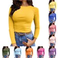 thumbnail image 1 of Womens Long Sleeve Stretch Crewneck Ribbed T Shirt Fitted Casual Basic Tops Women S Long Sleeve Shirts Blank Athletic Shirts Womens Long Sleeve T Shirts Pack Casual T Shirts Women Women's Shirts Work, 1 of 4