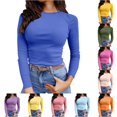 thumbnail image 1 of Womens Long Sleeve Stretch Crewneck Ribbed T Shirt Fitted Casual Basic Tops Women S Long Sleeve Shirts Blank Athletic Shirts Womens Long Sleeve T Shirts Pack Casual T Shirts Women Women's Shirts Work, 1 of 4
