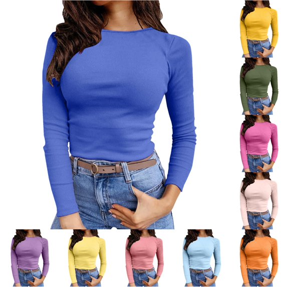 Womens Long Sleeve Stretch Crewneck Ribbed T Shirt Fitted Casual Basic Tops Women S Long Sleeve Shirts Blank Athletic Shirts Womens Long Sleeve T Shirts Pack Casual T Shirts Women Women's Shirts Work