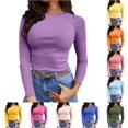 thumbnail image 1 of Womens Long Sleeve Stretch Crewneck Ribbed T Shirt Fitted Casual Basic Tops Women S Long Sleeve Shirts Blank Athletic Shirts Womens Long Sleeve T Shirts Pack Casual T Shirts Women Women's Shirts Work, 1 of 4