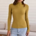 thumbnail image 1 of Womens Long Sleeve Stretch Crewneck Ribbed T-Shirt Fitted Casual Basic Tops Yellow 3XL, 1 of 6