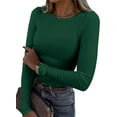 thumbnail image 1 of Womens Long Sleeve Stretch Crewneck Ribbed T-Shirt Fitted Casual Basic Tops, 1 of 7