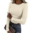 thumbnail image 1 of Womens Long Sleeve Stretch Crewneck Ribbed T-Shirt Slim Fit Casual Basic Tops Army Green S, 1 of 6