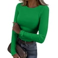 thumbnail image 1 of Womens Long Sleeve Stretch Crewneck Ribbed T-Shirt Slim Fit Casual Basic Tops Ginger M, 1 of 6