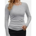 thumbnail image 1 of Womens Long Sleeve Stretch Crewneck Ribbed T-Shirt Slim Fit Casual Basic Tops, 1 of 4