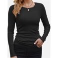 thumbnail image 1 of Womens Long Sleeve Stretch Crewneck Ribbed T-Shirt Slim Fit Casual Basic Tops, 1 of 4