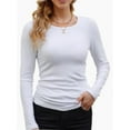 thumbnail image 1 of Womens Long Sleeve Stretch Crewneck Ribbed T-Shirt Slim Fit Casual Basic Tops, 1 of 4