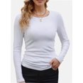 thumbnail image 1 of Womens Long Sleeve Stretch Crewneck Ribbed T-Shirt Slim Fit Casual Basic Tops, 1 of 4