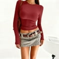 thumbnail image 1 of Womens Long Sleeve Stretch Shirts Crewneck Ribbed Knitting T-Shirt Slim Fitted Basic Tops, 1 of 4