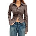 thumbnail image 1 of Womens Long Sleeve Striped Button Down Blouse Tops Slim Fit Collared Dress Shirts, 2026 Summer Casual Business Office Work Outfits Wrinkle Free Trendy Clothes, 1 of 5