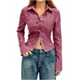 thumbnail image 1 of Womens Long Sleeve Striped Button Down Blouse Tops Slim Fit Collared Dress Shirts, 2026 Summer Casual Business Office Work Outfits Wrinkle Free Trendy Clothes, 1 of 5