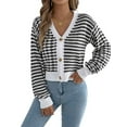 thumbnail image 1 of Womens Long Sleeve Striped Cardigan Sweaters Striped Cropped Button Fall Trendy Open Front Knit Sweater Coats Black XL, 1 of 8