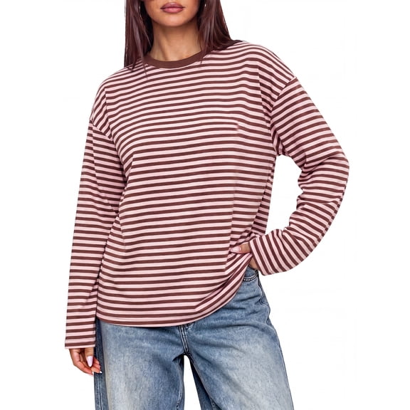 WIHOLL Long Sleeve Shirts for Women Plus Size Crewneck Sweatshirts Fashion Striped Pullovers Casual Loose Fit Fall Spring Tunic Tops