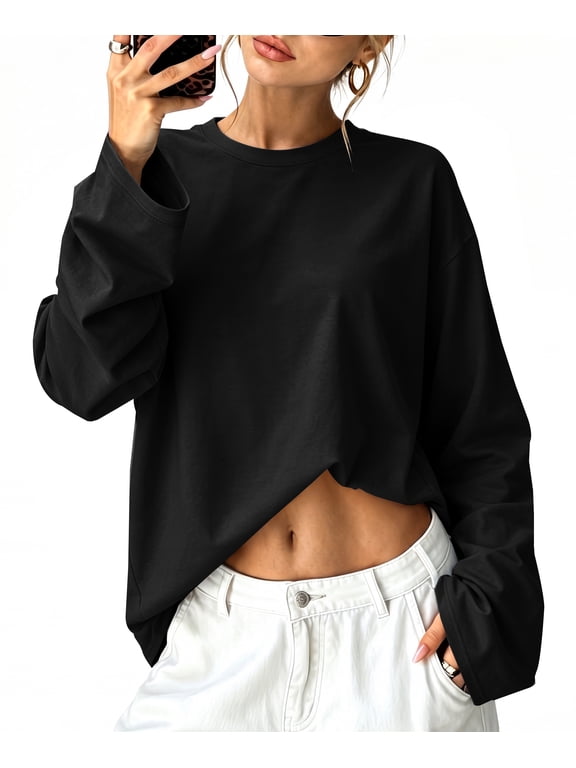 Long Sleeve Shirts for Women Plus Size Crewneck Sweatshirts Fashion Striped Pullovers Casual Loose Fit Fall Spring Tunic Tops