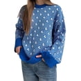 thumbnail image 1 of Womens Long Sleeve Sweater Autumn Oversized Cropped Sweaters Casual Sailboat Print Crewneck Knit Tops Blue L, 1 of 7