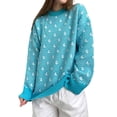 thumbnail image 1 of Womens Long Sleeve Sweater Autumn Oversized Cropped Sweaters Casual Sailboat Print Crewneck Knit Tops Lake Blue S, 1 of 7