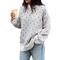 thumbnail image 1 of Womens Long Sleeve Sweater Autumn Oversized Cropped Sweaters Casual Sailboat Print Crewneck Knit Tops Light Gray L, 1 of 8