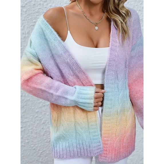 Womens Long Sleeve Sweater Casual Knit LightWeight Spring Summer Clothing Multicolor Top Rainbow 2XL