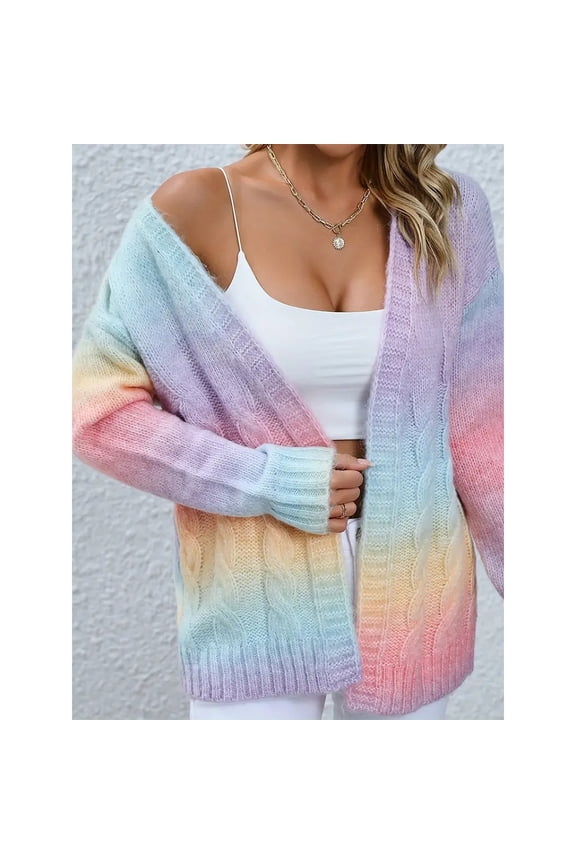 Womens Long Sleeve Sweater Casual Knit LightWeight Spring Summer Clothing Multicolor Top Rainbow L