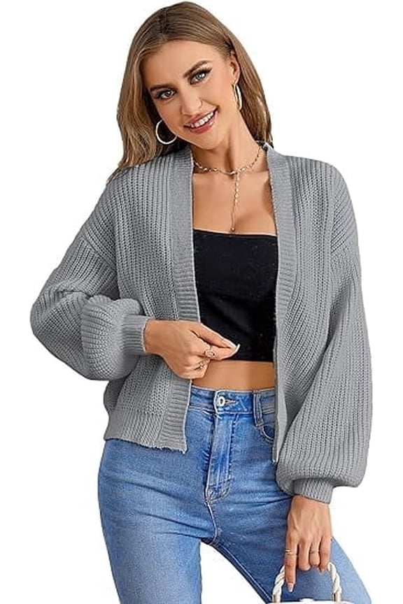 Womens Long Sleeve Sweater Casual Loose Knit Cardigan Multicolor Top Gray L