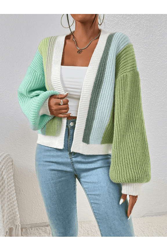 Womens Long Sleeve Sweater Casual Loose Knit Cardigan Multicolor Top Green L