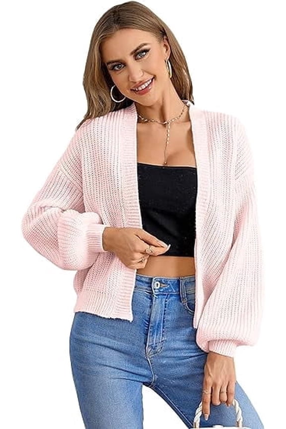 Womens Long Sleeve Sweater Casual Loose Knit Cardigan Multicolor Top Light Pink M
