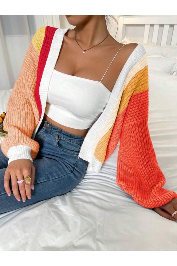 Womens Long Sleeve Sweater Casual Loose Knit Cardigan Multicolor Top Orange S