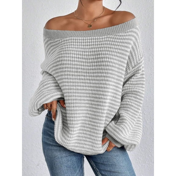 Womens Long Sleeve Sweater Crew Neck Casual Loose Clothes Spring Top Gray L