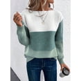 thumbnail image 1 of Womens Long Sleeve Sweater Crew Neck Casual Loose Knit Multicolor Top Green XL, 1 of 6